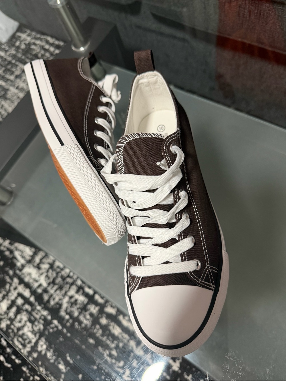 Men's Brown Canvas Low-Top Sneakers with White Accents